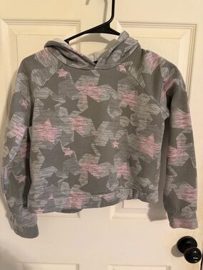 Gray Star Print Hoodie with Pink Accents